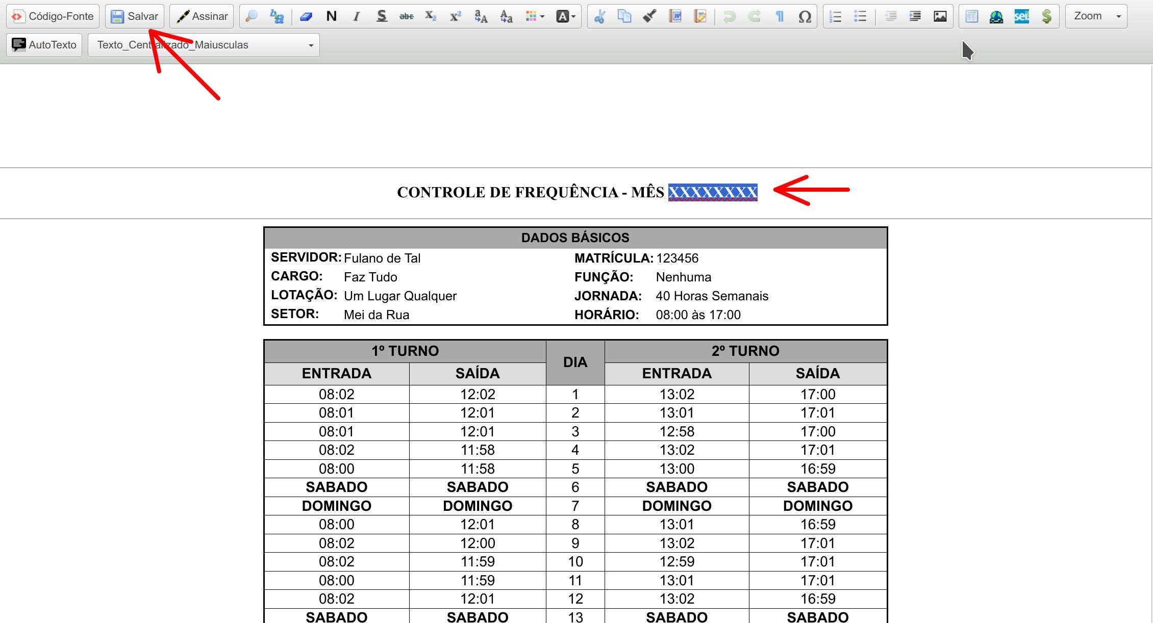 Inserir Mês e Salvar